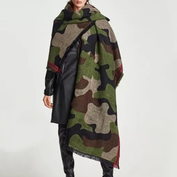 Camo Print Oversized Scarf Wrap Shawl Fall Trend red stripes - Picture 2 of 5
